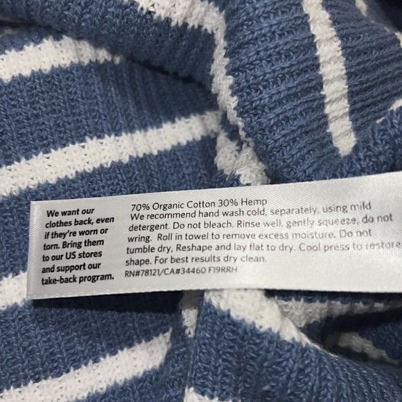 Eileen Fisher Blue White Stripes Knit Sweater Long Sleeves Organic Sz S Small - Picture 5 of 5